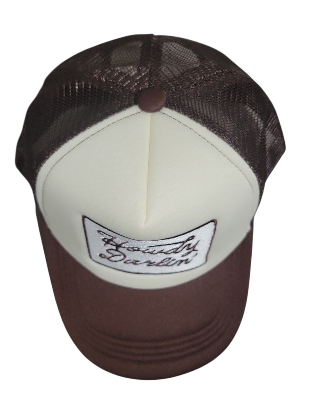 Howdy Darlin' Embroidered Foam Adjustable Brown Cream Trucker Hat New One Size - Picture 6 of 8